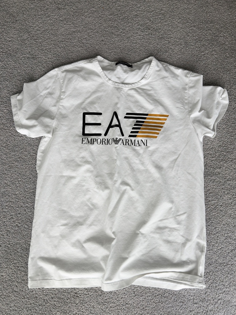 Emporio Armani EA7 White Tee with Gold Striped Logo
